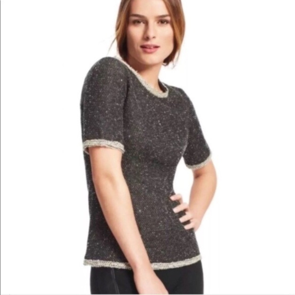 CAbi Tweed Coco Tweed Top Shell Terry Black EUC